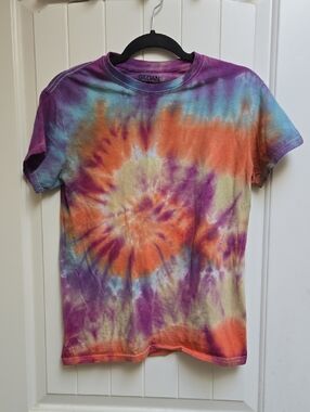 Gildan Adult Tie-Dye Tee in Purple, Orange, Teal Small Shoet Sleeve